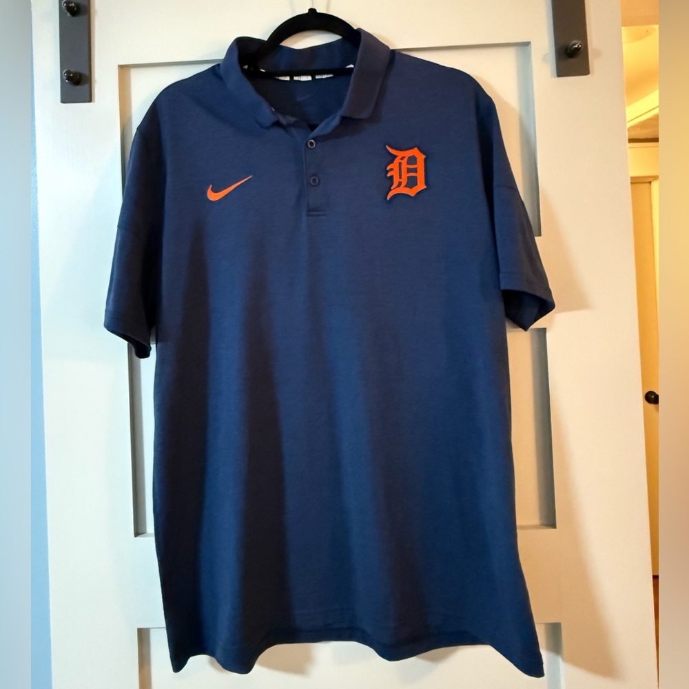 Nike Men's Navy Polo with Orange Detroit Tigers Logo